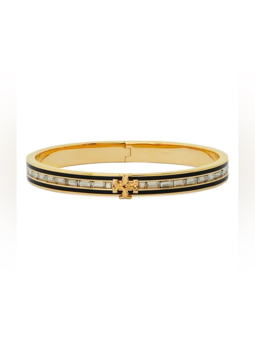 Tory Burch Kira Baguette Crystal Hinge Bracelet In Tory Gold and Black luxury